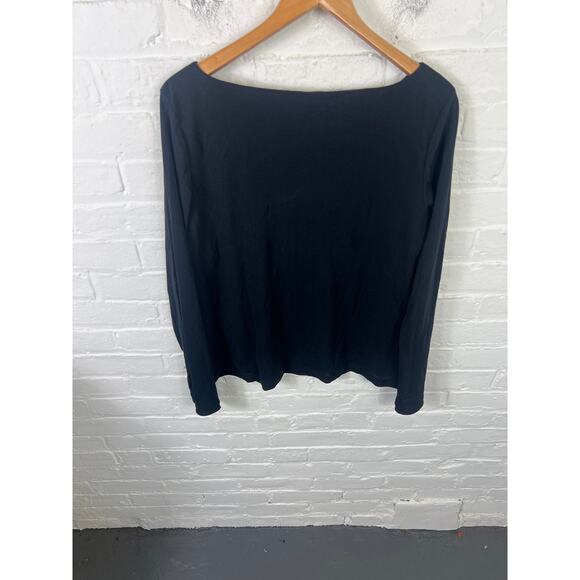 Spanx Women's Stretch Boatneck T-Shirt Top Long Sleeve Solid Black Size XL - Picture 2 of 4
